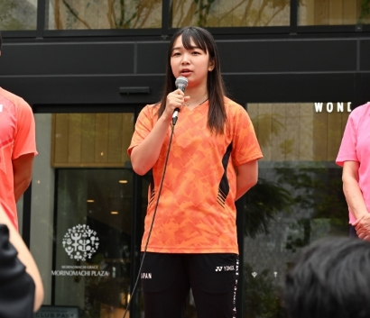 「金メダルを目指して、自分らしいプレーができるように頑張っていきたい」と力強く語る片山選手