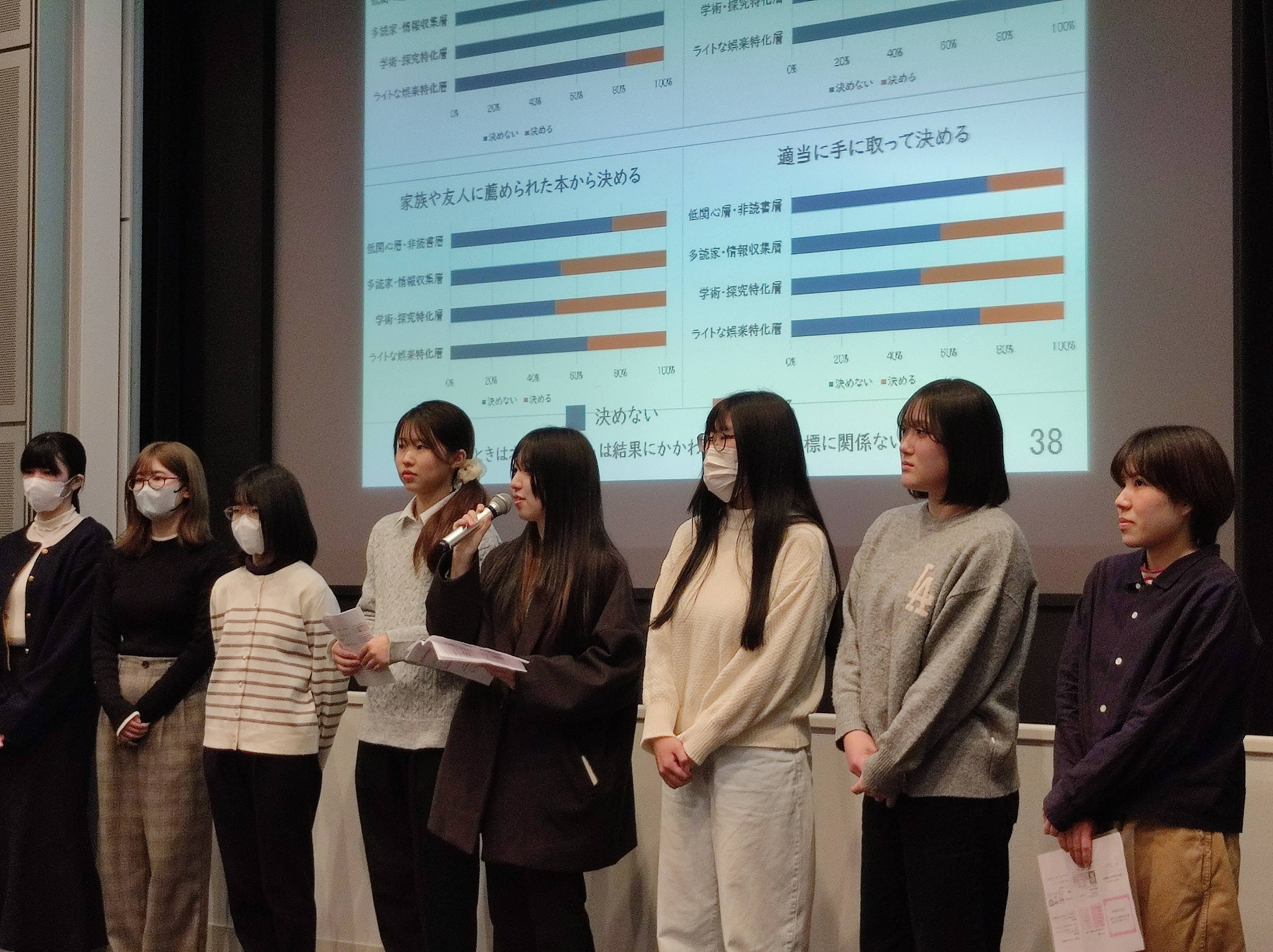 質疑応答では、参加学生全員が会場前方に並んで対応しました。